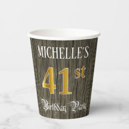 41st Birthday Party — Faux Gold & Faux Wood Looks Papieren Bekers