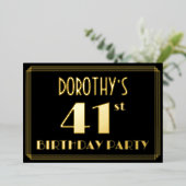 41ste verjaardag: Art Deco Kijk "41", met naam Folie Uitnodiging (Staand Voorkant)