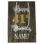 41ste verjaardag: Faux Gold look & Faux Wood Patte Medium Cadeauzakje (Achterkant)