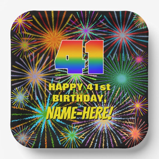 41ste verjaardag: Kleurrijk, gevierd vuurwerk Papieren Bordje (Voorkant)