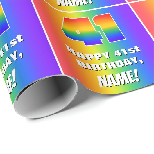41ste verjaardag: kleurrijk, vun regenboogpatroon  cadeaupapier (Rol Hoek)