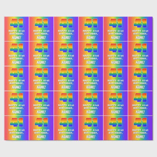 41ste verjaardag: kleurrijk, vun regenboogpatroon  cadeaupapier (Zoom)