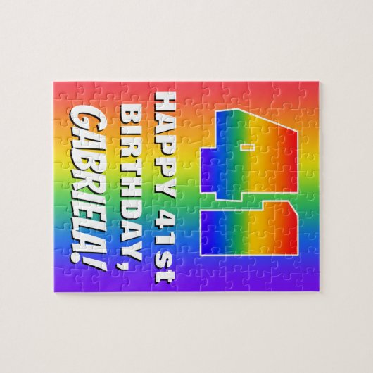 41ste verjaardag: kleurrijk, vun regenboogpatroon  legpuzzel (Horizontaal)