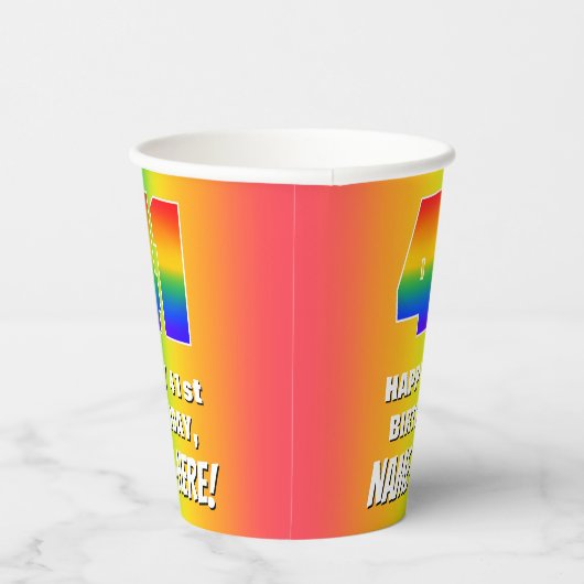41ste verjaardag: kleurrijk, vun regenboogpatroon  papieren bekers (Rechts)