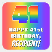 41ste verjaardag: kleurrijk, vun regenboogpatroon  vierkante sticker (Voorkant)