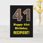 41ste verjaardag: Naam, Faux Wood Grain Pattern "4 Kaart (Gele Bloem)