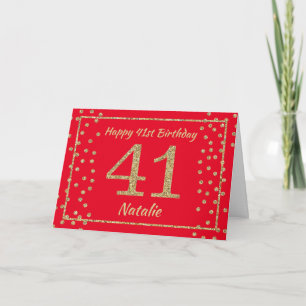 41ste verjaardag Rood en Goud Glitter Confetti Kaa Kaart