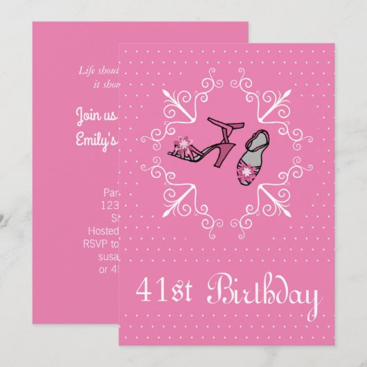41ste verjaardag, Roze schoen, Uitnodiging (Voorkant / Achterkant)