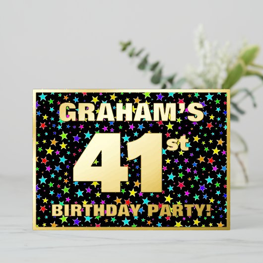 41ste verjaardag van de partij van Birthday - vun, Folie Uitnodiging (Staand Voorkant)