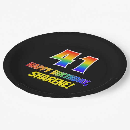 41ste verjaardag: Vet, Vun, Eenvoudig, Regenboog 4 Papieren Bordje (Gekanteld)