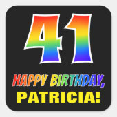 41ste verjaardag: Vet, Vun, Eenvoudig, Regenboog 4 Vierkante Sticker (Voorkant)