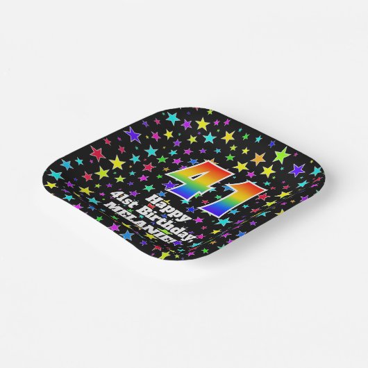 41ste verjaardag: vun stars pattern en regenboog " papieren bordje (Gebogen)