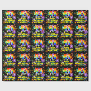 41ste verjaardag: vuurwerk, regenboogblik # "41" cadeaupapier