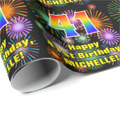 41ste verjaardag: vuurwerk, regenboogblik # "41" cadeaupapier (Rol Hoek)