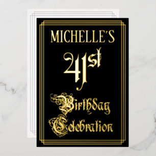 41ste verjaardagsfeest — Fancy Script & Aangepaste Folie Uitnodiging