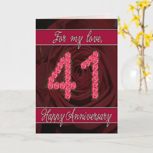 41ste verjaardagskaart met rozen en bladeren kaart (Gele Bloem)