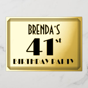 41ste verpartij — Art Deco-look “41” + naam Folie Uitnodiging