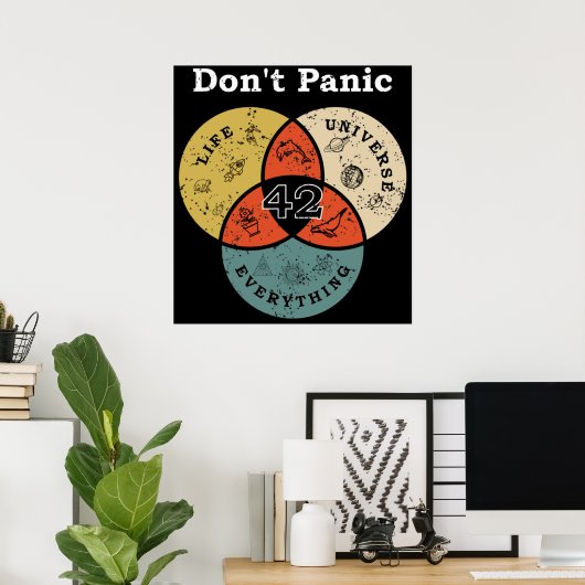 42 Dont Panic Life Universe Alles Hitchhike Poster (Thuiskantoor)
