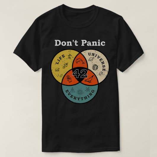 42 Dont Panic Life Universe Alles Hitchhiker T-shirt (Design voorkant)