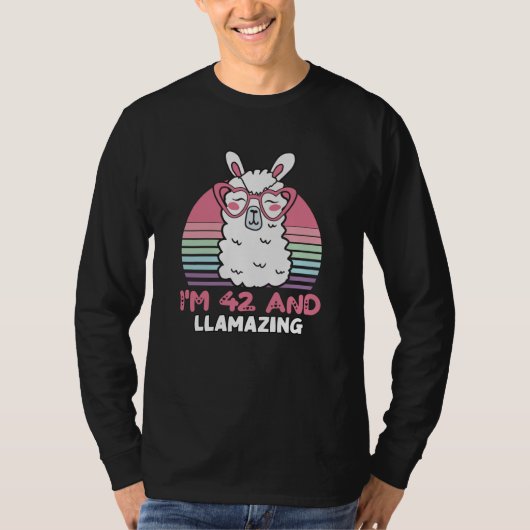 42 jaar oude dag blozen 42e verjaardag Llama T-shirt (Voorkant)