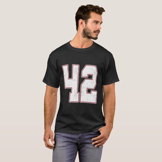 42 overzicht nummer 42 varsity fan sportteam zwart t-shirt (Voorkant volledig)