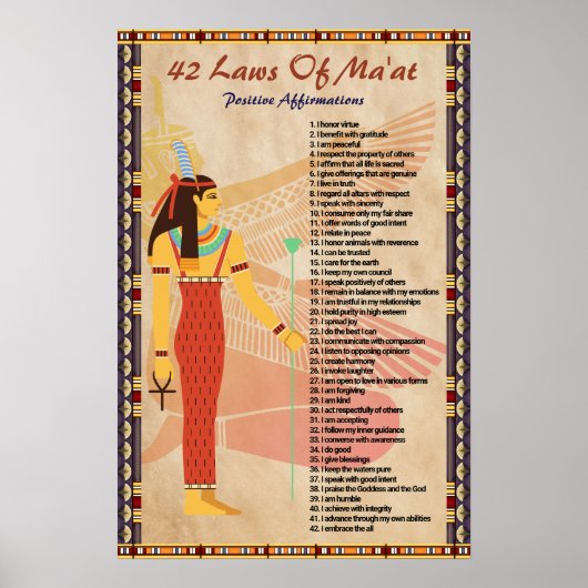 42 Wetten Van Ma'at - Positieve Affirmaties Poster (Voorkant)