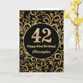 42e Birthday Black en Gold Floral Pattern Kaart (Gele Bloem)