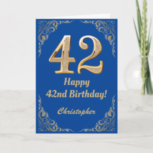 42e Birthday Blue en Gold Glitter Lijst Kaart