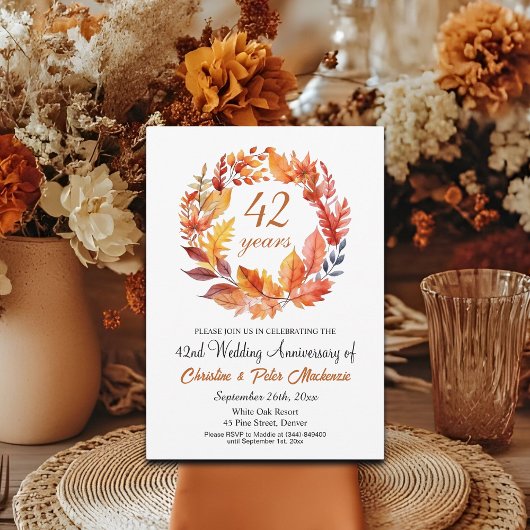 42e bruiloft Jubileum Herfst Floral Garland Kaart