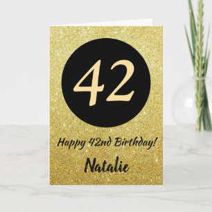 42e Happy Birthday Zwart en Goud Glitter Kaart