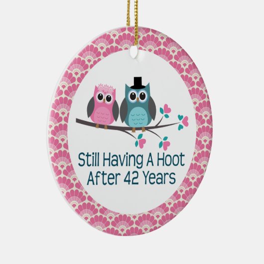 42e Jubileum Owl Wedding Jubilea Gift Keramisch Ornament (Rechts)