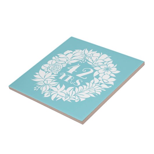 42e Jubileum Witte Bloemenkrans Keepsake Gift Tegeltje (Zijkant)