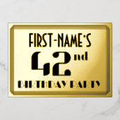 42e verjaardag: Art Deco Kijk "42" en naam Folie Uitnodiging (Voorkant)