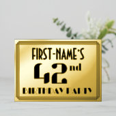 42e verjaardag: Art Deco Kijk "42" en naam Folie Uitnodiging (Staand Voorkant)