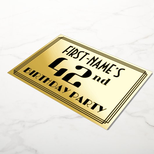 42e verjaardag: Art Deco Kijk "42" en naam Folie Uitnodiging (Gedraaid)