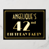 42e verjaardag: Art Deco Kijk "42", met naam Folie Uitnodiging (Voorkant)