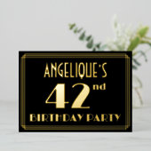42e verjaardag: Art Deco Kijk "42", met naam Folie Uitnodiging (Staand Voorkant)