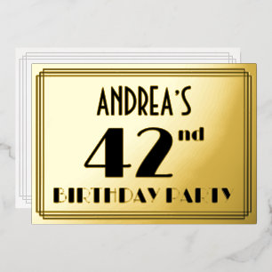 42e verjaardag — Art Deco look "42" + naam Folie Uitnodiging