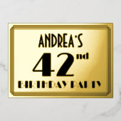 42e verjaardag — Art Deco look "42" + naam Folie Uitnodiging (Voorkant)