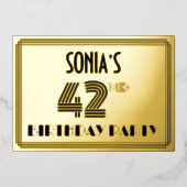 42e verjaardag — Art Deco Style "42" en naam Folie Uitnodiging (Voorkant)