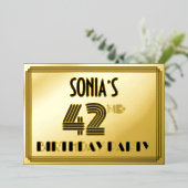 42e verjaardag — Art Deco Style "42" en naam Folie Uitnodiging (Staand Voorkant)