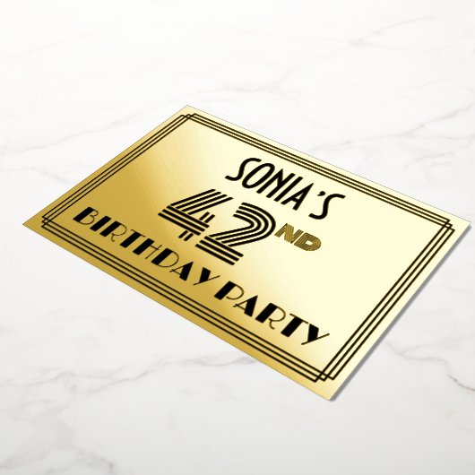 42e verjaardag — Art Deco Style "42" en naam Folie Uitnodiging (Gedraaid)
