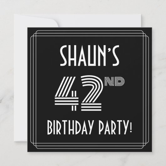 42e verjaardag: Art Deco Style met aangepaste naam Kaart (Voorkant)