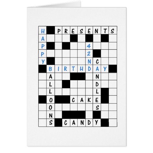 42e verjaardag, Crossword Puzzle Birthday Kaart (Voorkant)