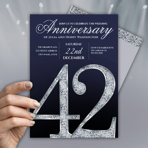 42e verjaardag diamant zilver marineblauw kaart