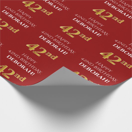 42e verjaardag: Elegant, rood, Faux Gold look Cadeaupapier (Hoek)