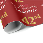 42e verjaardag: Elegant, rood, Faux Gold look Cadeaupapier (Rol Hoek)