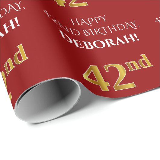 42e verjaardag: Elegant, rood, Faux Gold look Cadeaupapier (Rol Hoek)