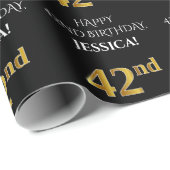42e verjaardag: Elegant, zwart, Faux Gold look Cadeaupapier (Rol Hoek)