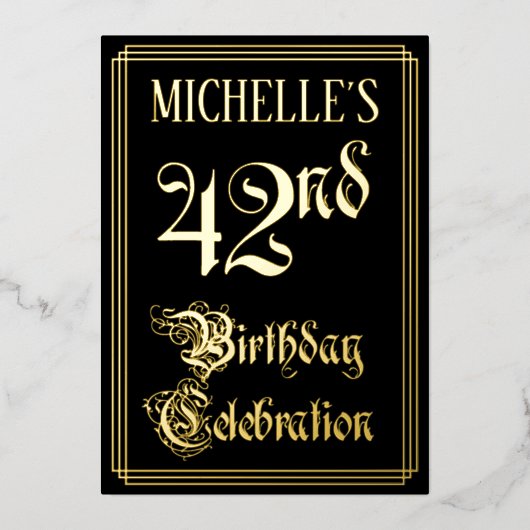 42e verjaardag — Fancy script en aangepaste naam Folie Uitnodiging (Voorkant)